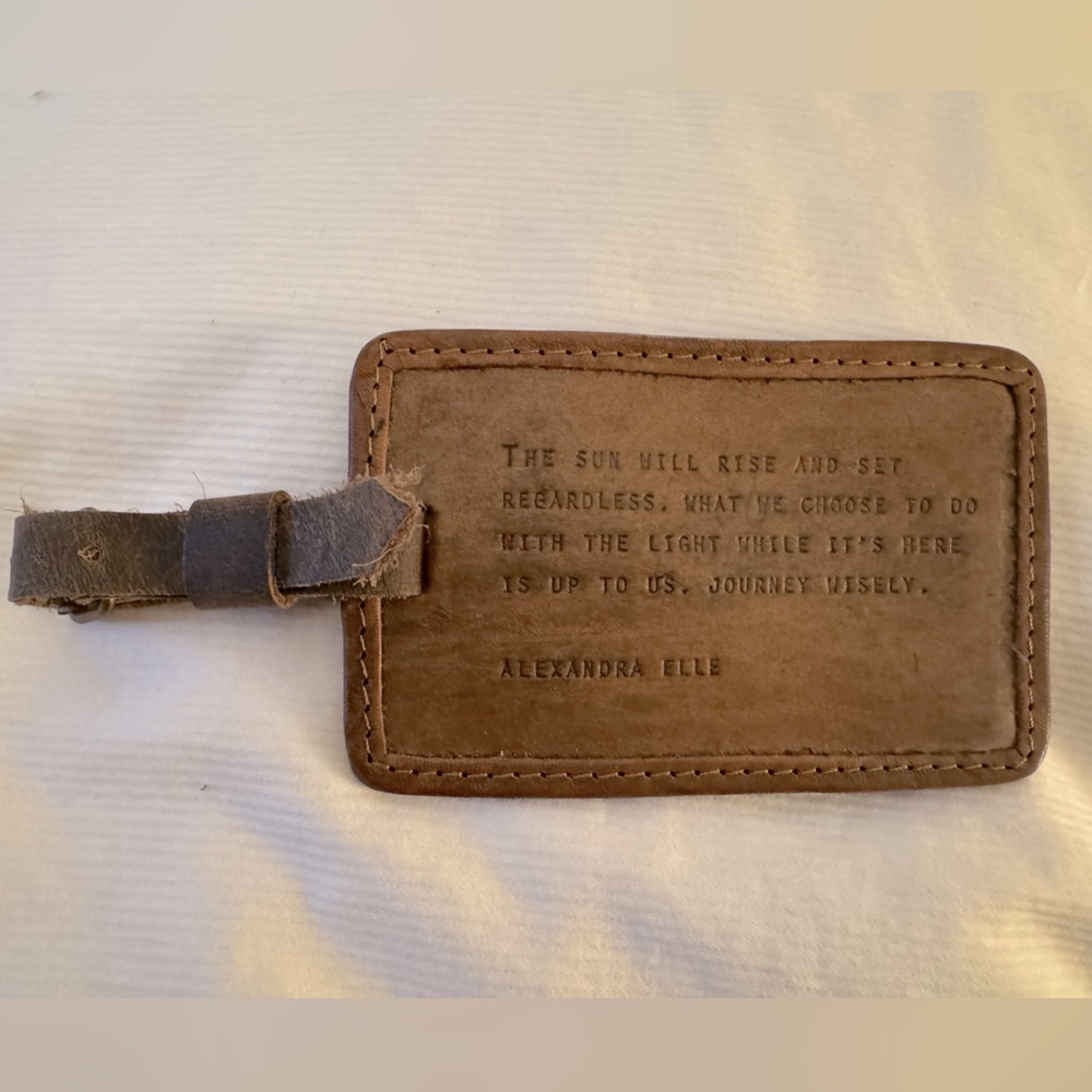 Sugarboo & Co. leather luggage tag with quote, never used